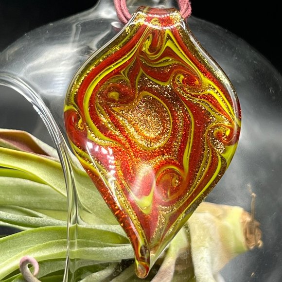 Glass Pendant Ribbon Cord Necklace Handmade Orange Red Fashion Jewelry - Picture 2 of 6